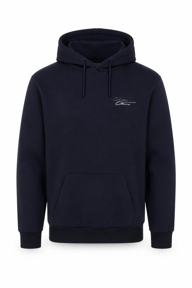Closure London Men's Blue Pullover Hoodie Medium Fleece Logo Sweatshirt