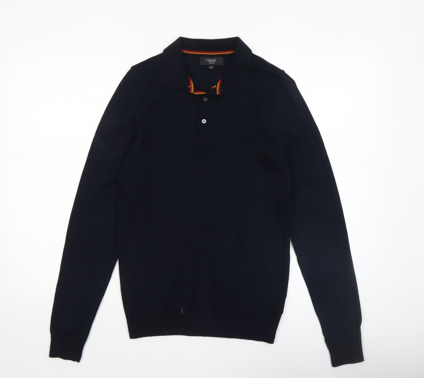 Next Men's Black Collared Henley Jumper XS Cotton Blend Knitwear