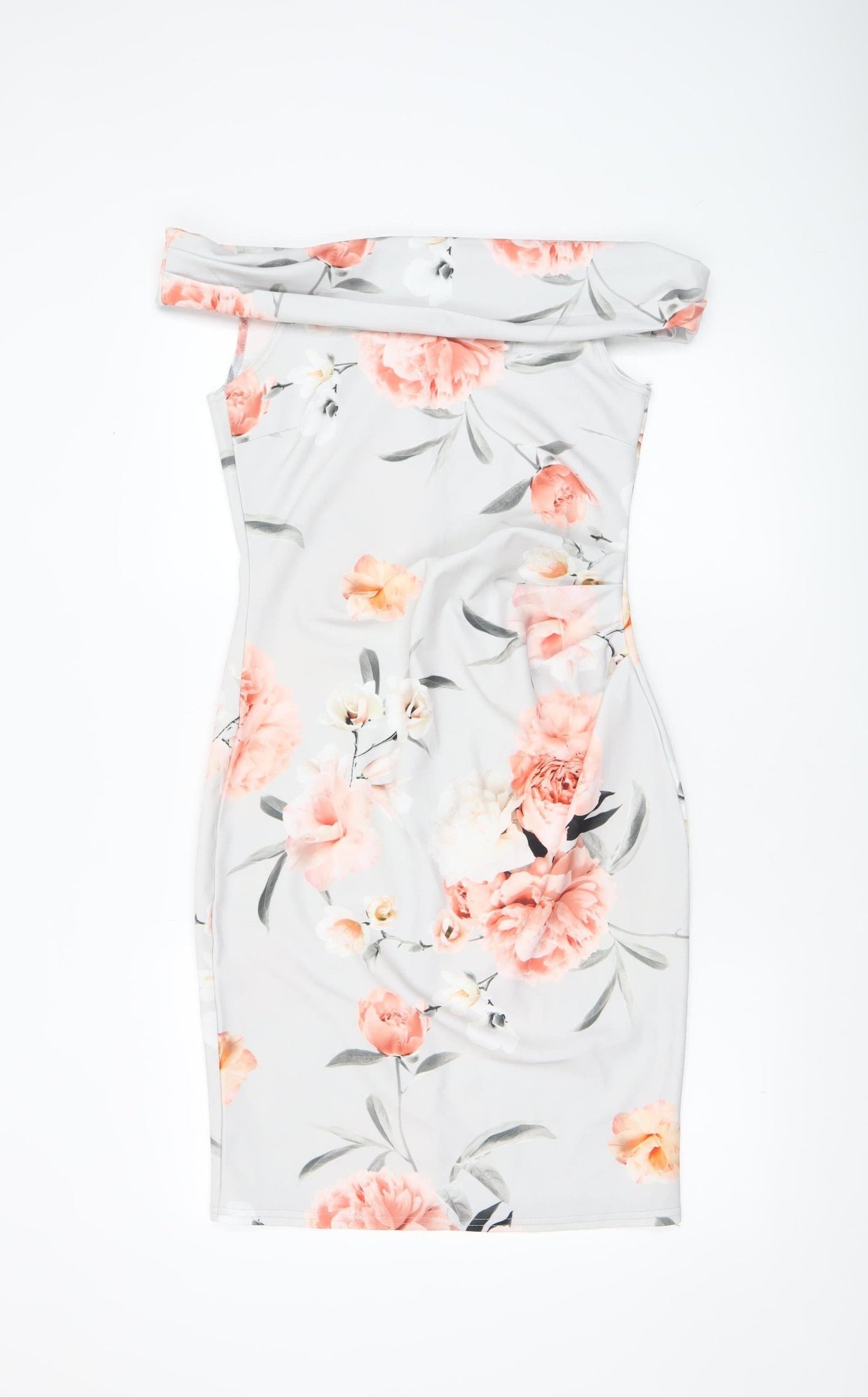 Quiz Womens Multicoloured Size 12 Off Shoulder Floral Bodycon Dress