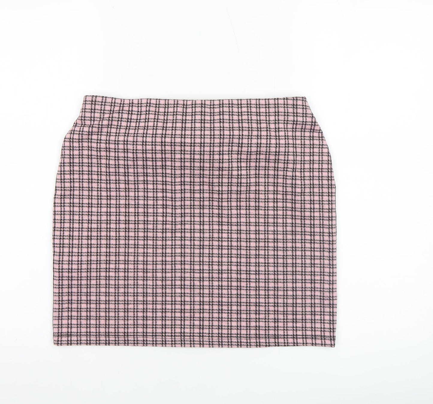 New Look Petite Pink Check Stretch Pencil Skirt UK 12