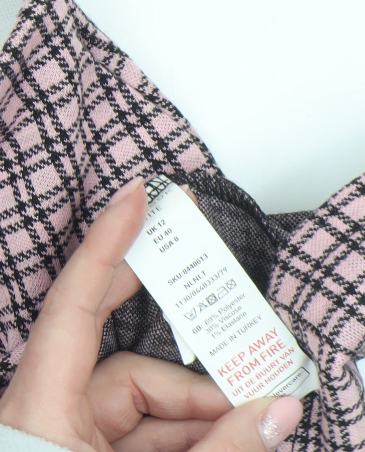 New Look Petite Pink Check Stretch Pencil Skirt UK 12