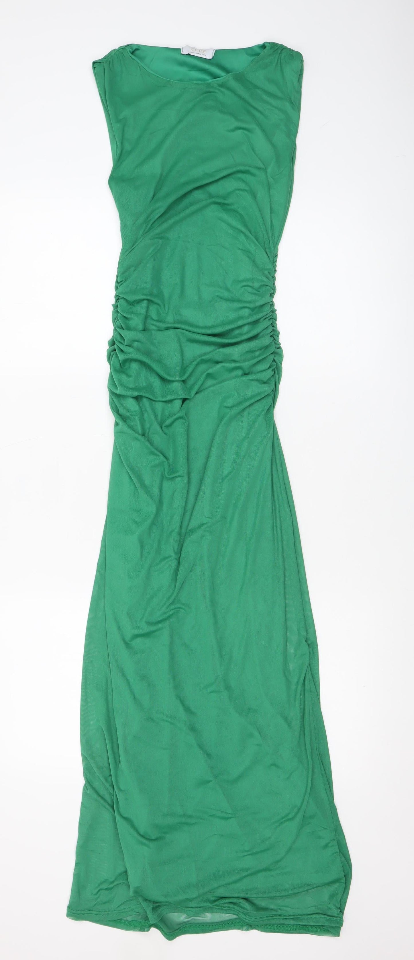 Quiz Women's Green Long Bodycon Dress Size 6 Sleeveless Ruched