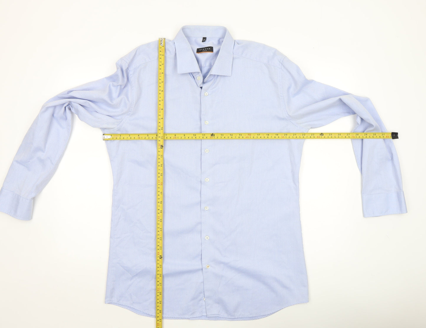Eterna Men's Blue Slim Fit Long Sleeve Cotton Dress Shirt 17in Collar
