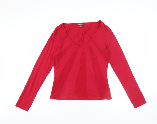 Monsoon Women's Red Long Sleeve V-Neck Cotton Top Size 8