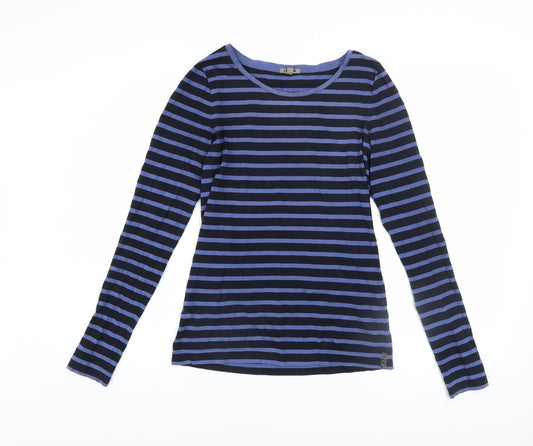 Jigsaw Women Blue Striped Long Sleeve Cotton Basic T-Shirt Size L