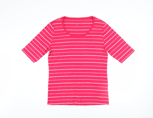 Tommy Hilfiger Women's Pink Striped Cotton T-Shirt XL