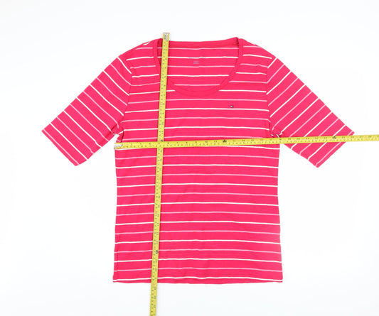 Tommy Hilfiger Women's Pink Striped Cotton T-Shirt XL