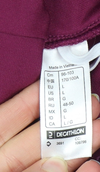 Decathlon Women Burgundy Pullover Hoodie L Polyester Drawstring Warm Top