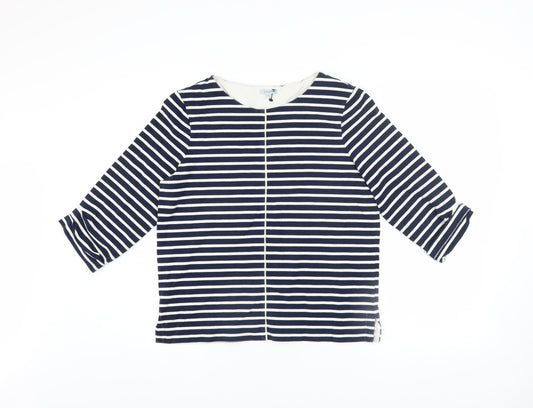 Jigsaw Women Blue Striped Boat Neck 3/4 Sleeve Cotton Blend Top XS