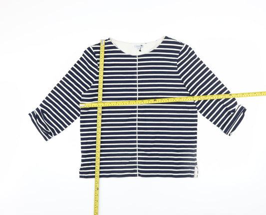 Jigsaw Women Blue Striped Boat Neck 3/4 Sleeve Cotton Blend Top XS