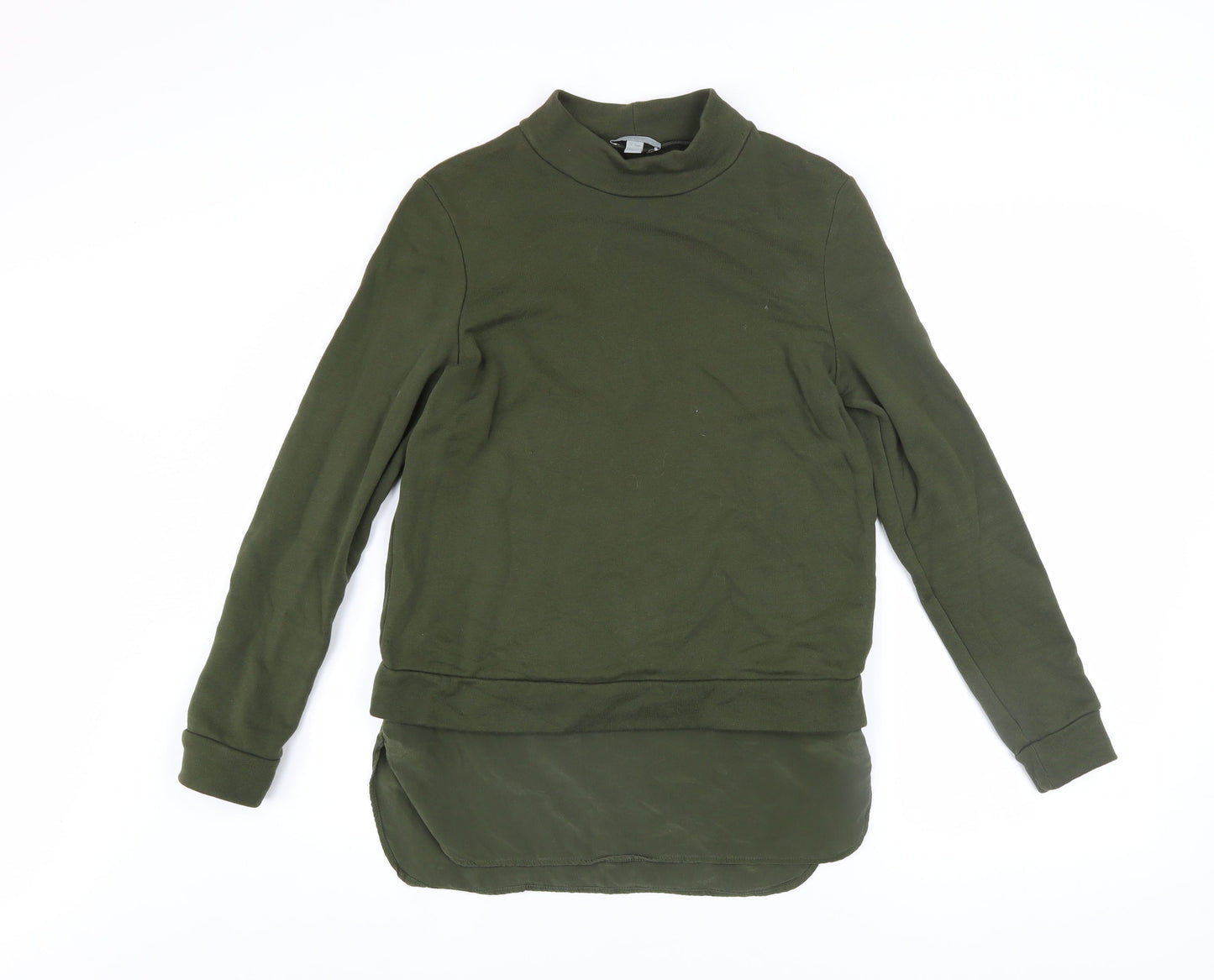 COS Womens Green XS Pullover Sweatshirt With Mock Neck and Silk Hem
