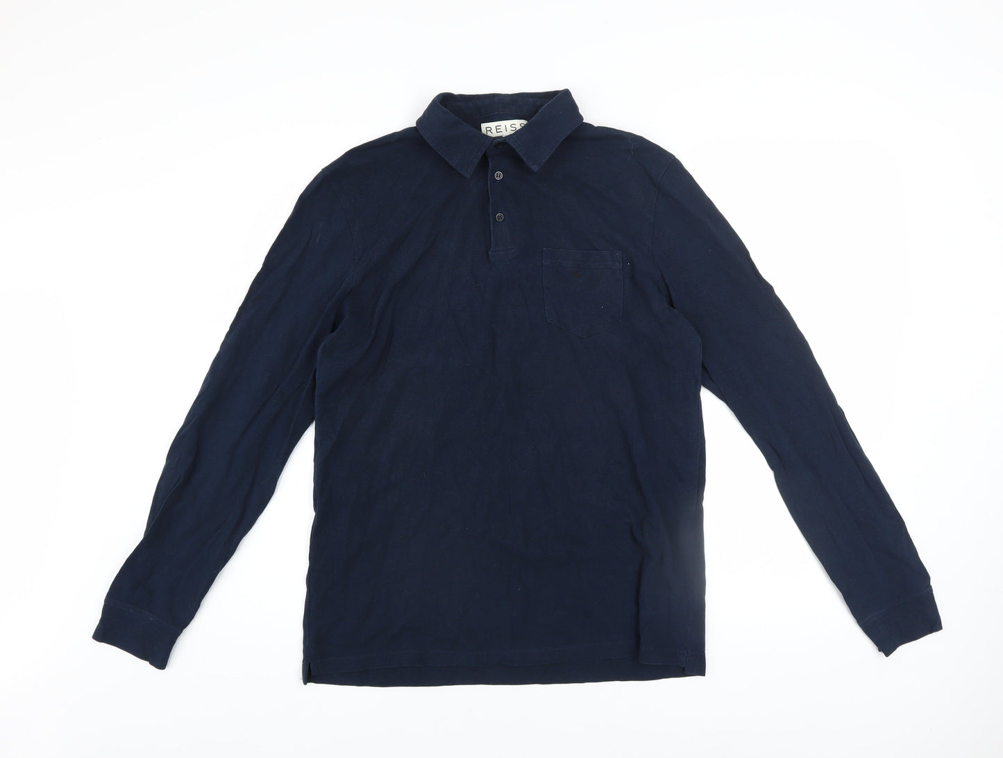 Reiss Men's Blue Long Sleeve Cotton Button-Up Polo Shirt Size M