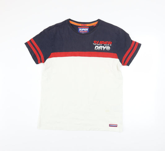 Superdry Men's Blue Red White Regular Fit Cotton T-Shirt Size L