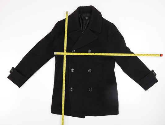 H&M Men’s Black 36 Regular Pea Coat Wool-Look Winter Jacket