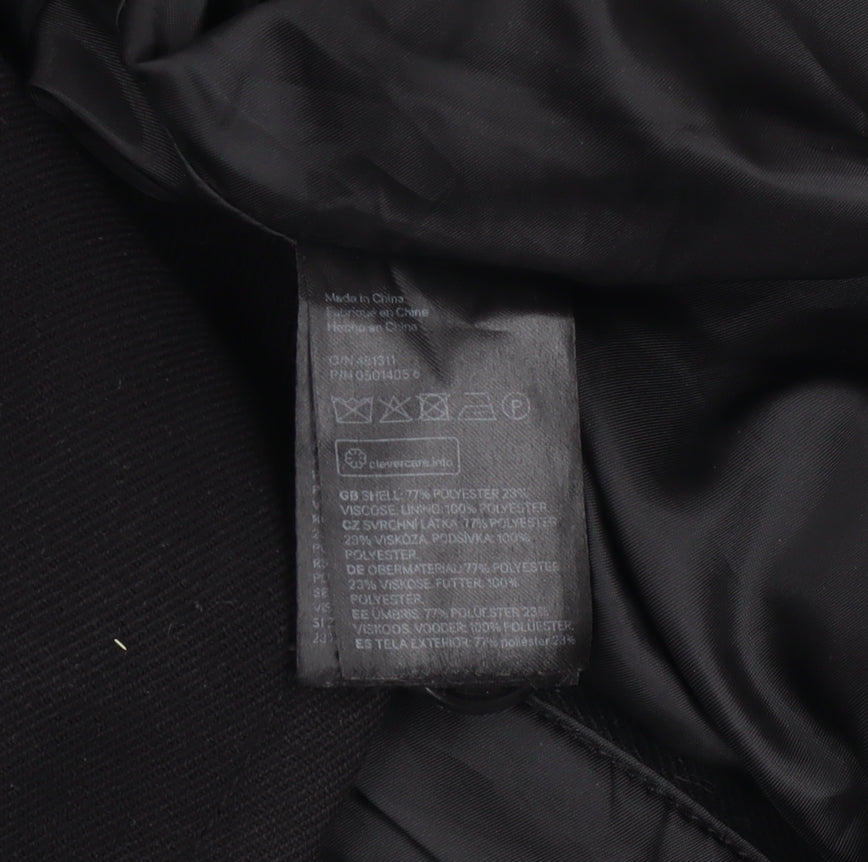 H&M Men’s Black 36 Regular Pea Coat Wool-Look Winter Jacket