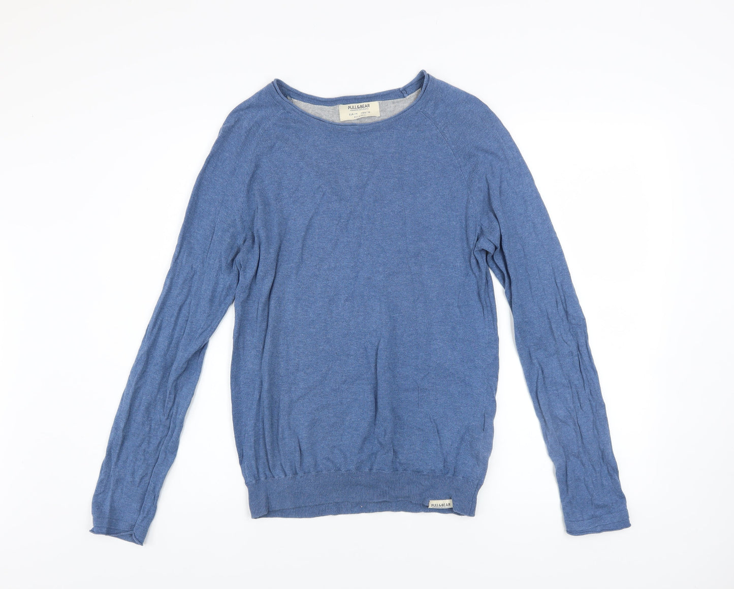 Pull & Bear Men's Blue Cotton Crew Neck Jumper Size M