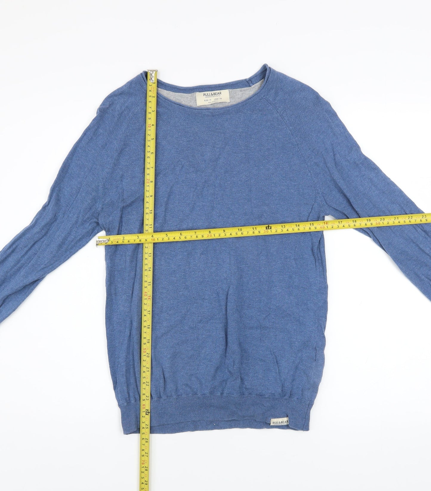Pull & Bear Men's Blue Cotton Crew Neck Jumper Size M