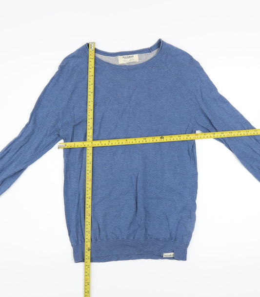 Pull & Bear Men's Blue Cotton Crew Neck Jumper Size M