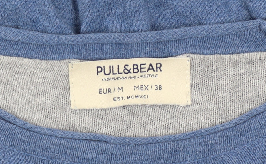 Pull & Bear Men's Blue Cotton Crew Neck Jumper Size M
