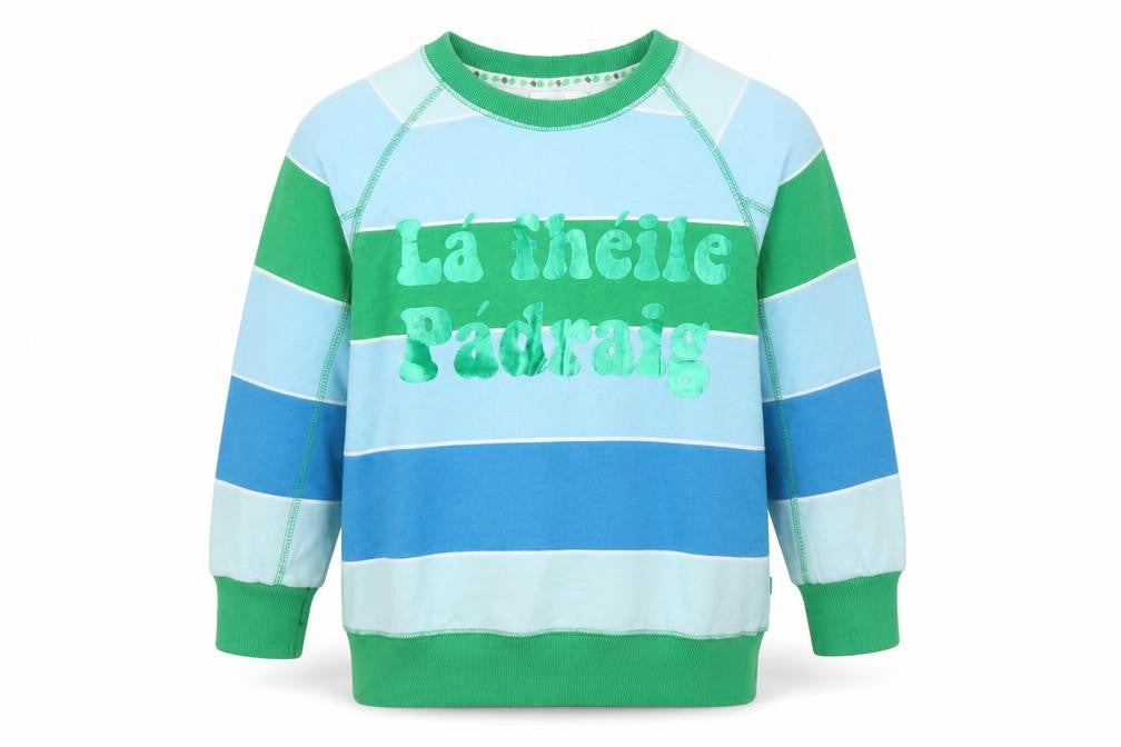 Front view of Leigh Tucker Willow boys’ multicoloured striped pullover sweatshirt 6-7 years