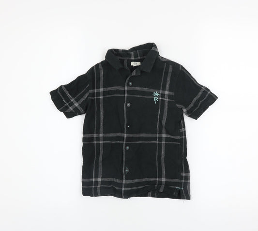 River Island Boys Black Check Button-Up Shirt 5-6 Years Cotton Casual