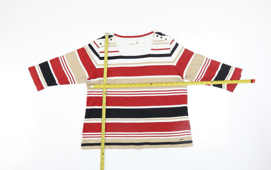 Desigual Women’s Multicoloured Striped 3/4 Sleeve Cotton T-Shirt Size 18