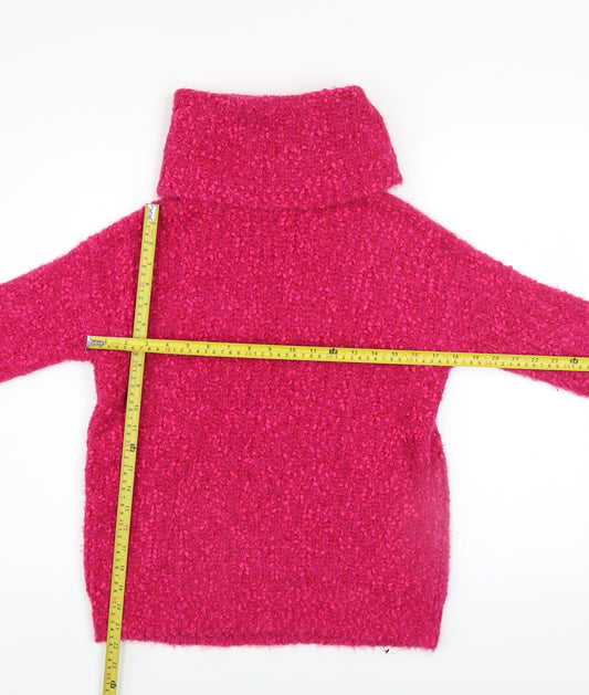 Marks and Spencer Women's Pink Roll Neck Chunky Knit Jumper XS