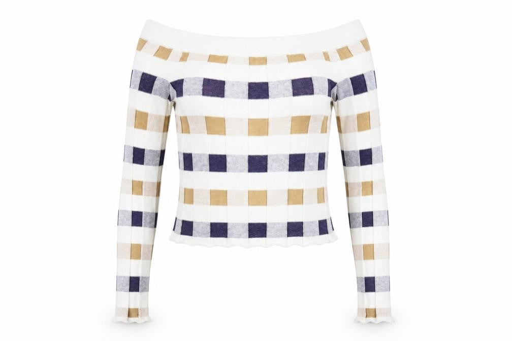 Marks and Spencer Women's Multicoloured Check Off Shoulder Jumper Size 8