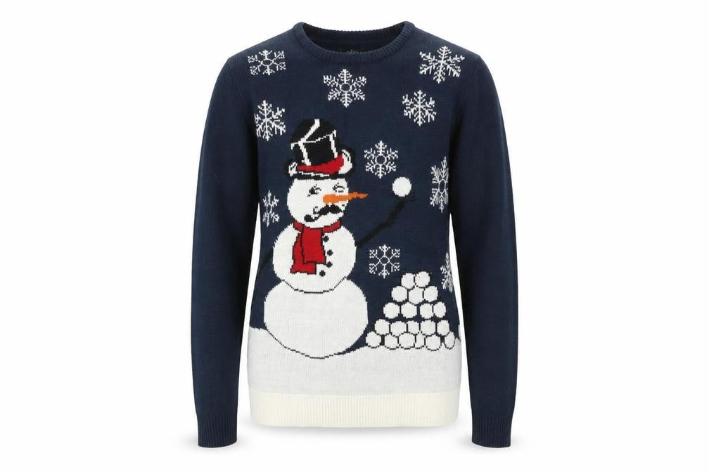Easy Mens Blue Christmas Snowman Jumper Size S Holiday Knitwear
