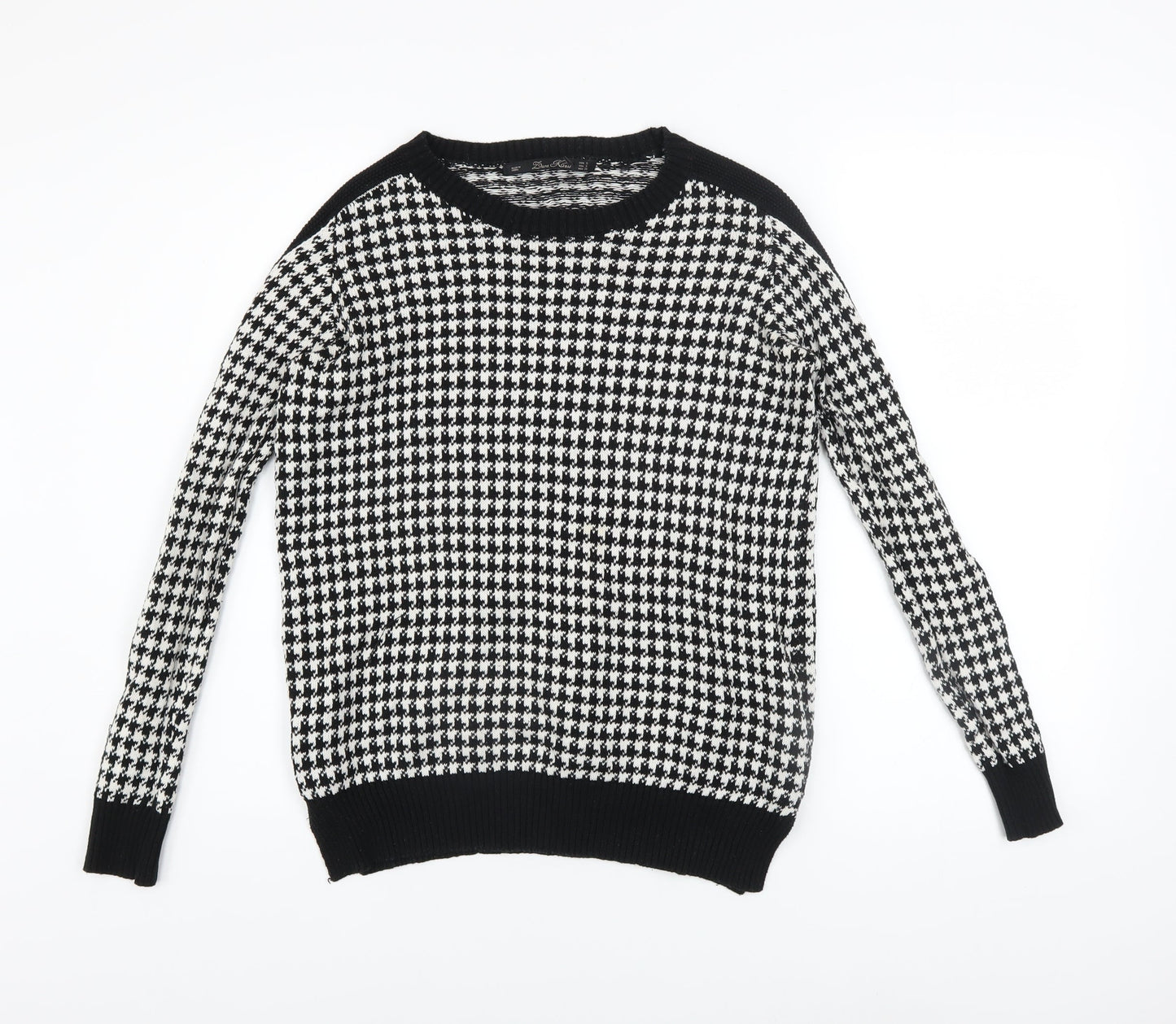 Zara Women Black White Houndstooth Knit Cotton Jumper Size S