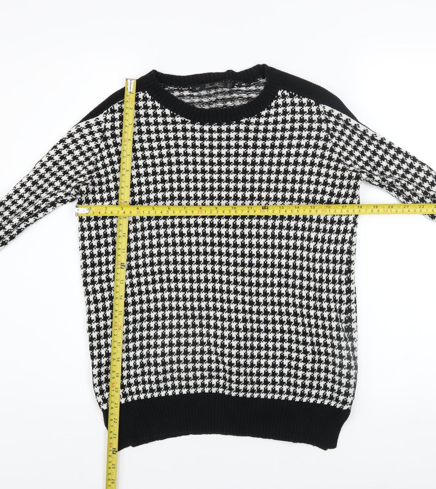 Zara Women Black White Houndstooth Knit Cotton Jumper Size S