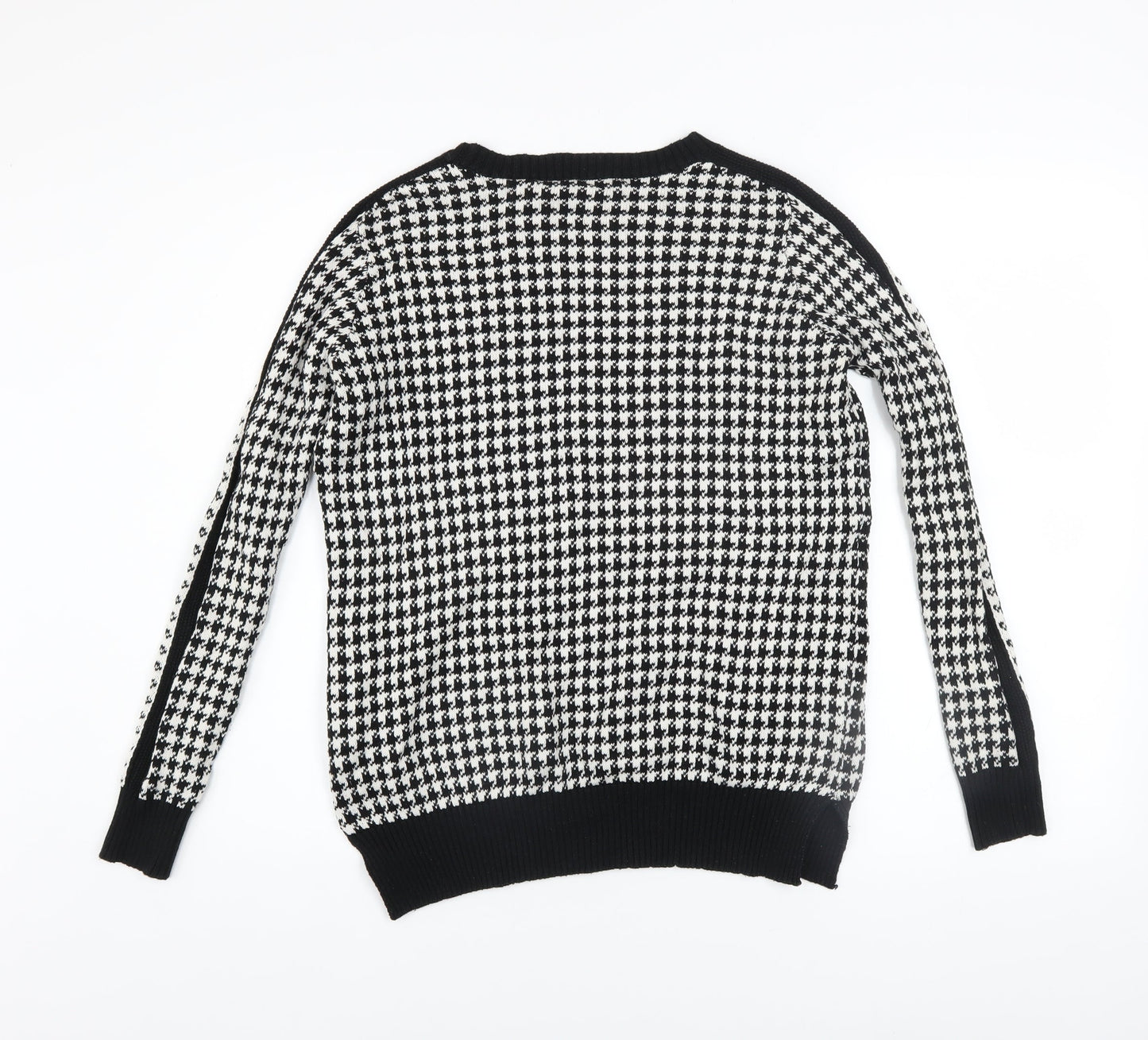 Zara Women Black White Houndstooth Knit Cotton Jumper Size S