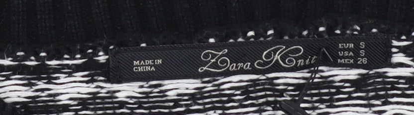 Zara Women Black White Houndstooth Knit Cotton Jumper Size S