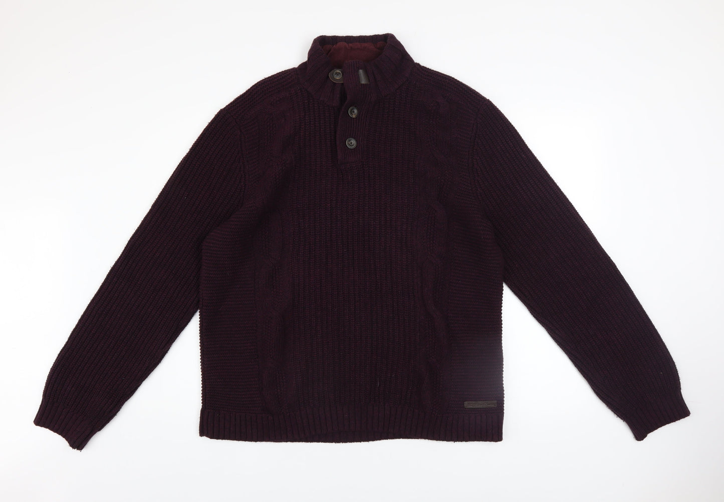 Ted Baker Mens Purple Cable-Knit Henley Jumper Size XL