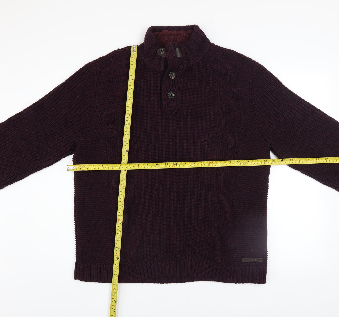 Ted Baker Mens Purple Cable-Knit Henley Jumper Size XL