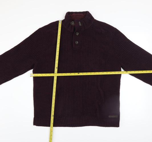 Ted Baker Mens Purple Cable-Knit Henley Jumper Size XL