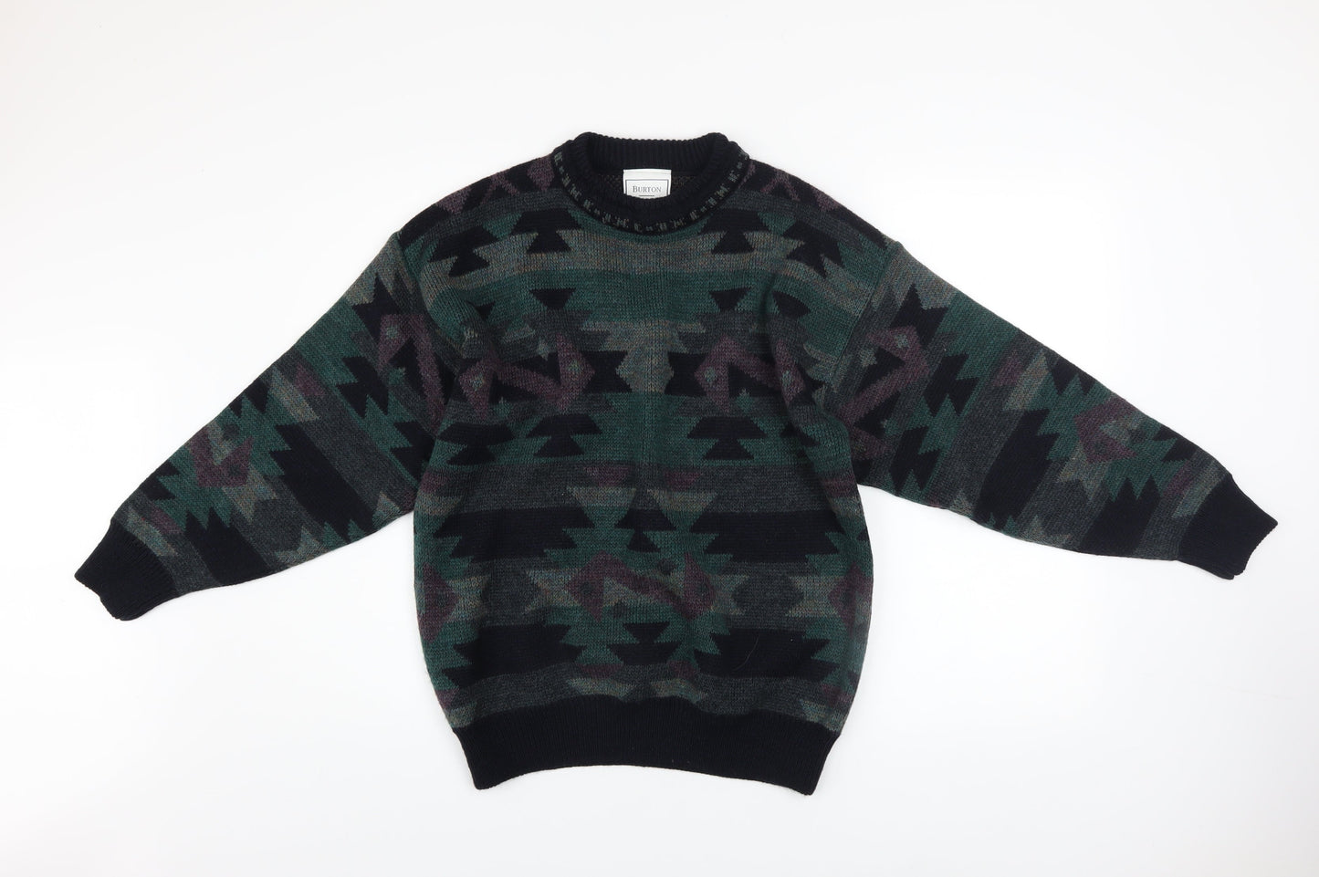 Burton Men's Multicoloured Aztec Wool Blend Crew Neck Jumper M