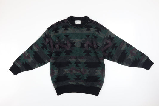 Burton Men's Multicoloured Aztec Wool Blend Crew Neck Jumper M