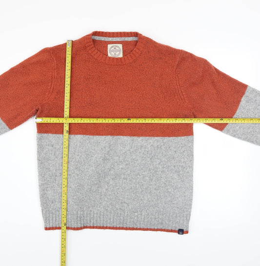 Fat Face Men's Grey & Orange Colourblock Wool Blend Crew Neck Jumper Size L