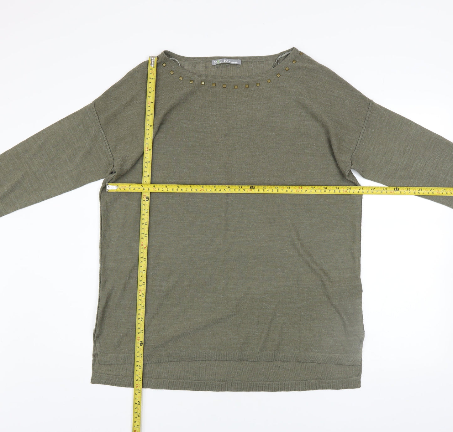 Marks and Spencer Women’s Green Size 14 Studded Boat Neck Jumper