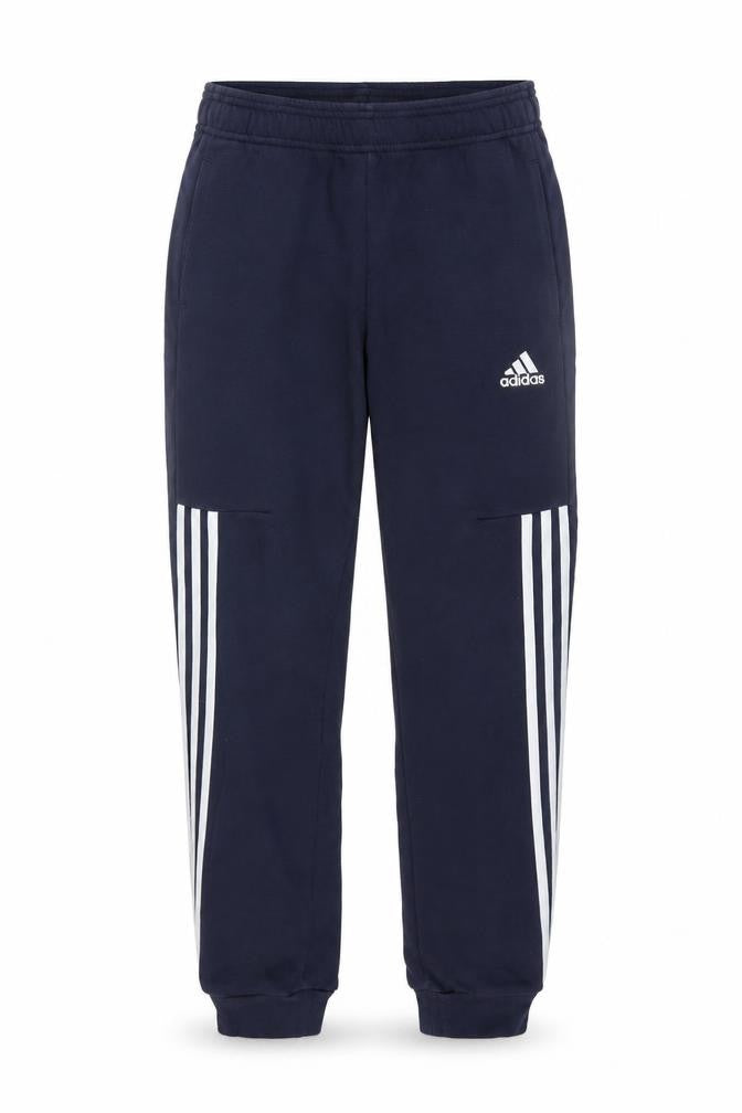 Front view of Adidas boys’ blue 11-12 years jogger activewear trousers with side stripes