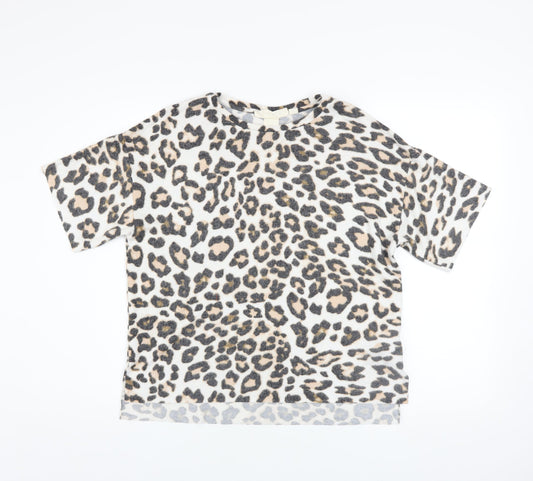 H&M Womens Beige Animal Print Short Sleeve Basic T-Shirt XS