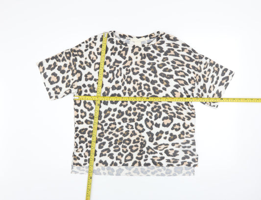 H&M Womens Beige Animal Print Short Sleeve Basic T-Shirt XS