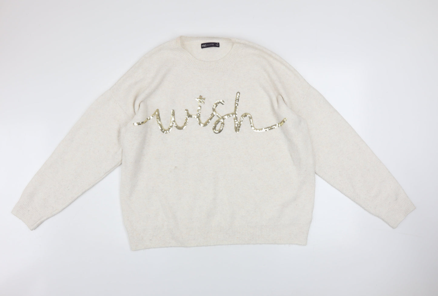 Marks and Spencer Women’s Ivory Sequin ‘Wish’ Pullover Jumper XL