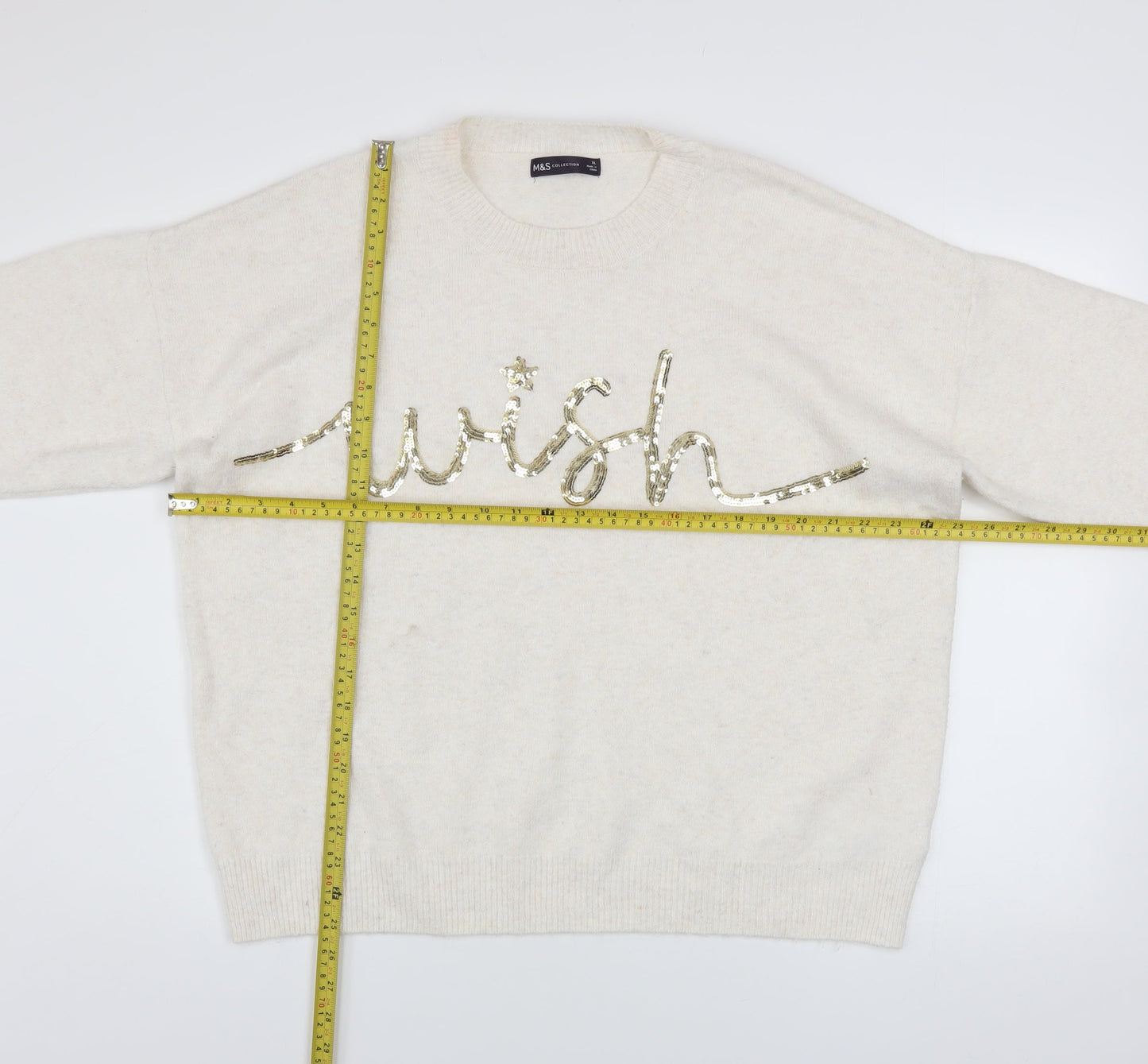 Marks and Spencer Women’s Ivory Sequin ‘Wish’ Pullover Jumper XL