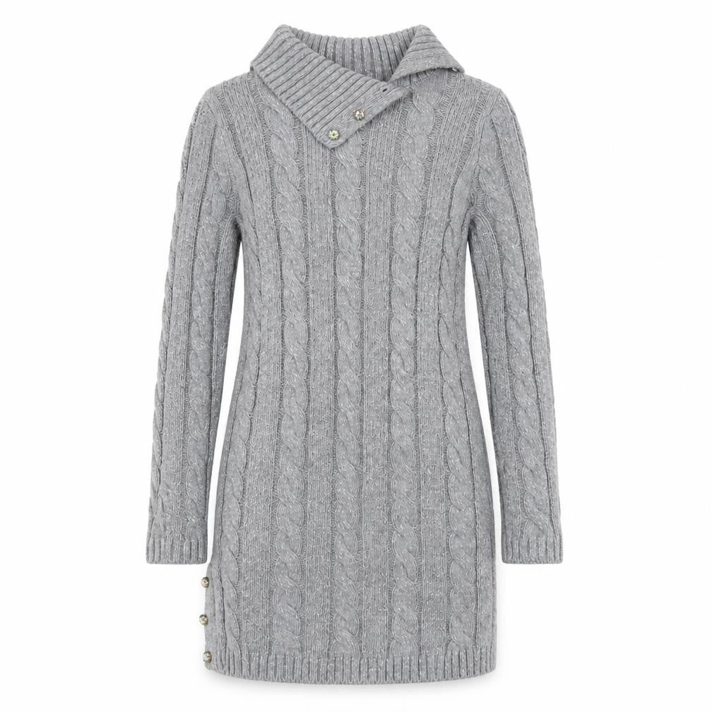 Miss Mona Mouse Girls Grey Knit Sweater Dress 7-8 Years Long Sleeve Button Collar