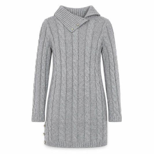 Miss Mona Mouse Girls Grey Knit Sweater Dress 7-8 Years Long Sleeve Button Collar