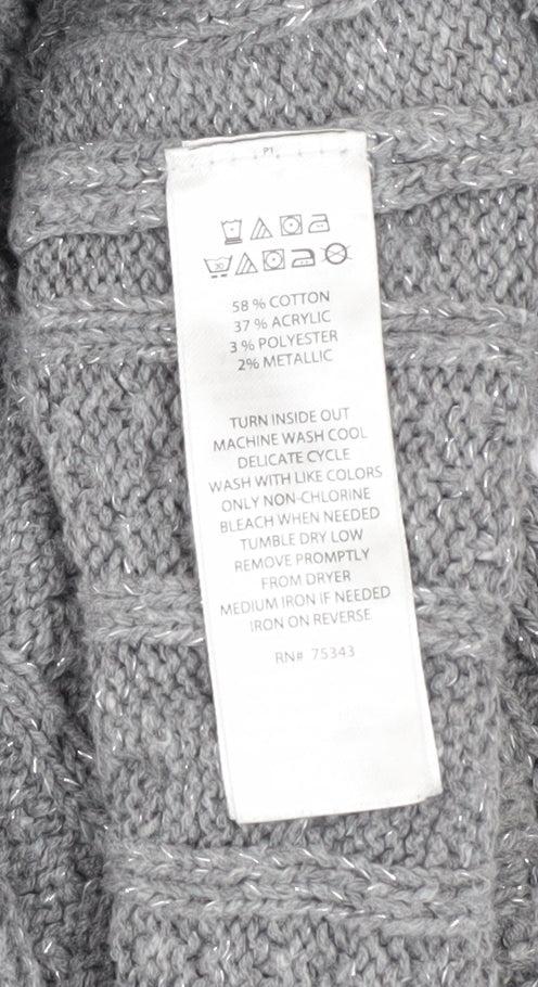 Miss Mona Mouse Girls Grey Knit Sweater Dress 7-8 Years Long Sleeve Button Collar