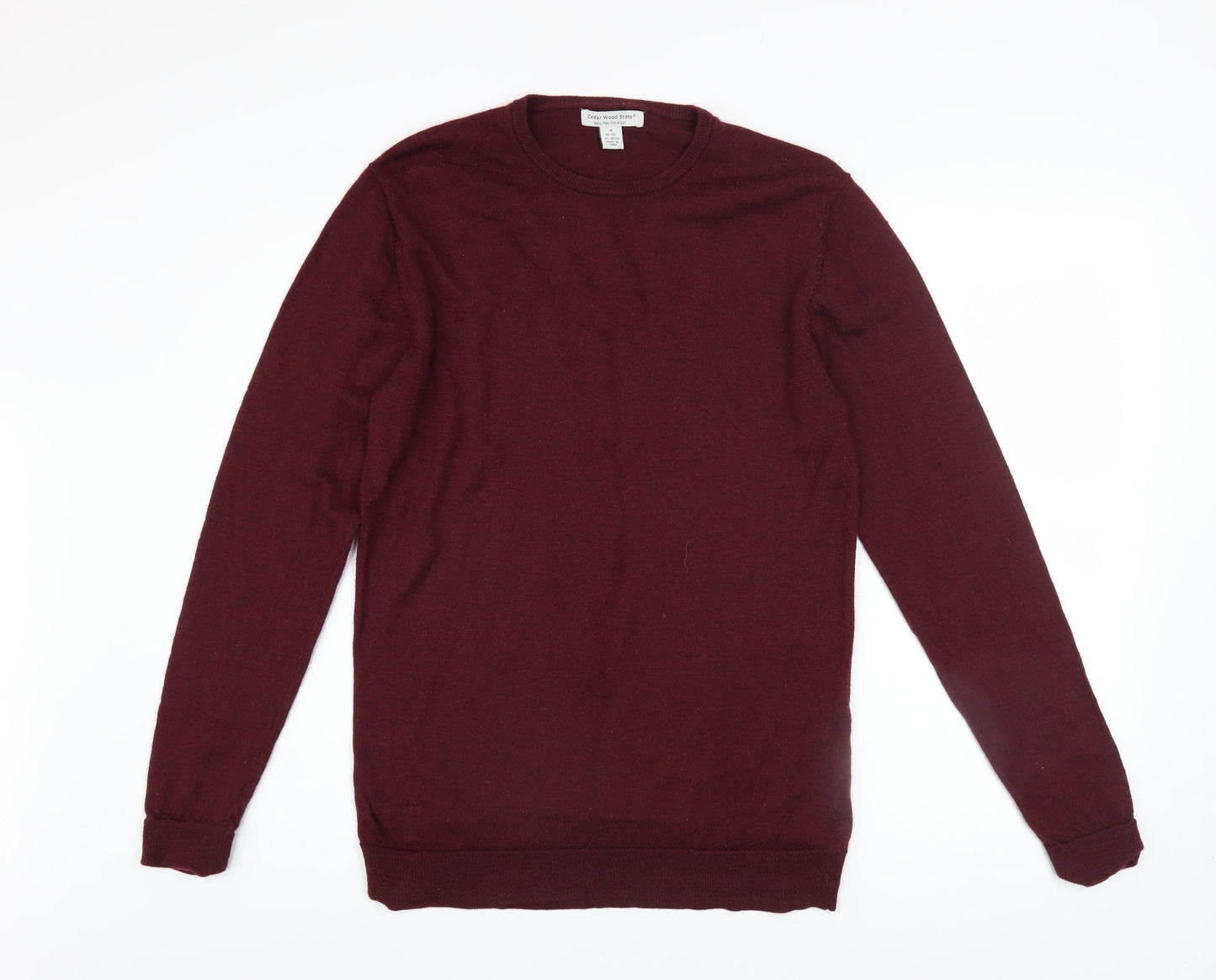 Cedar Wood State Men Red Merino Wool Crew Neck Pullover Jumper M
