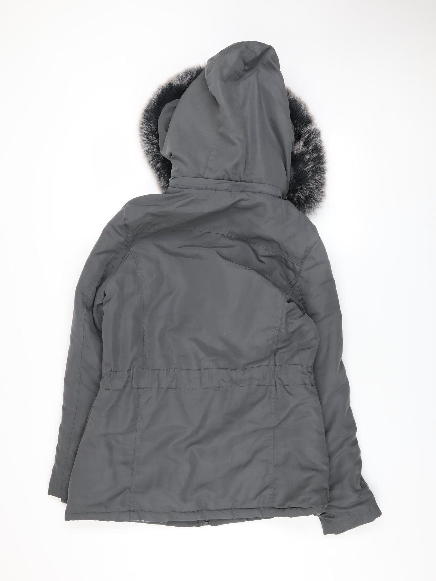 Hölstark Collection Women's Grey Faux Fur Trim Hooded Parka Coat Size S